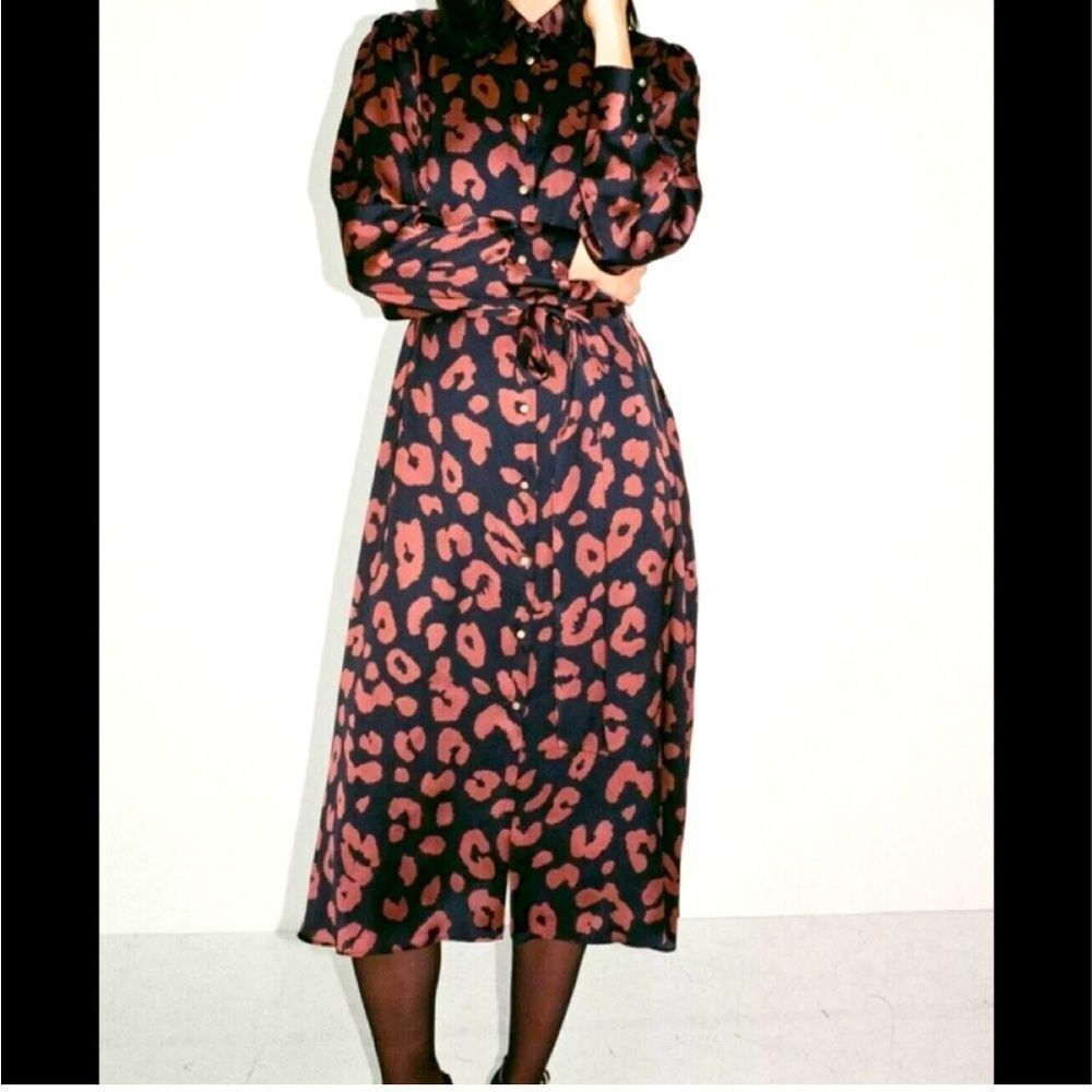 Zara  midi leopard print  shirt dress size S NWOT